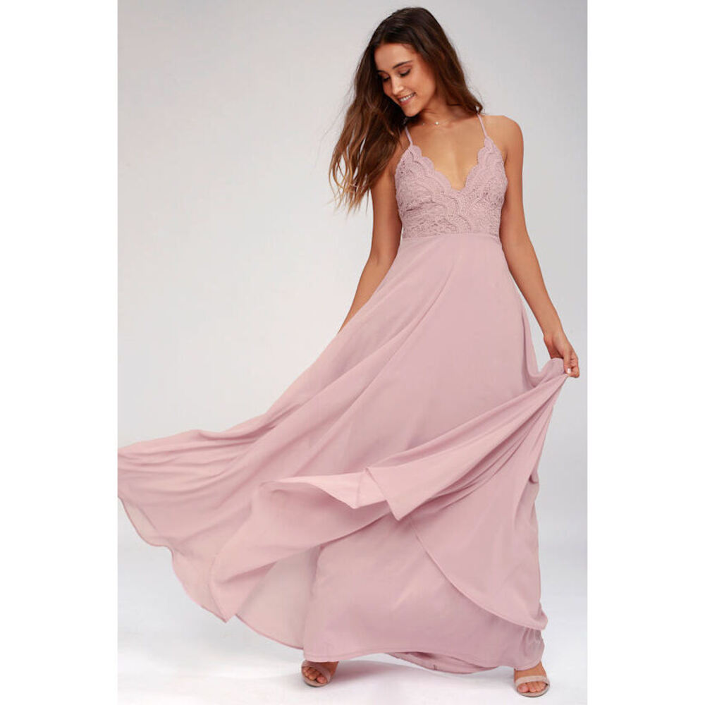 Lulus Madalyn Dusty Lavender Lace Maxi Dress Purple - Size XL